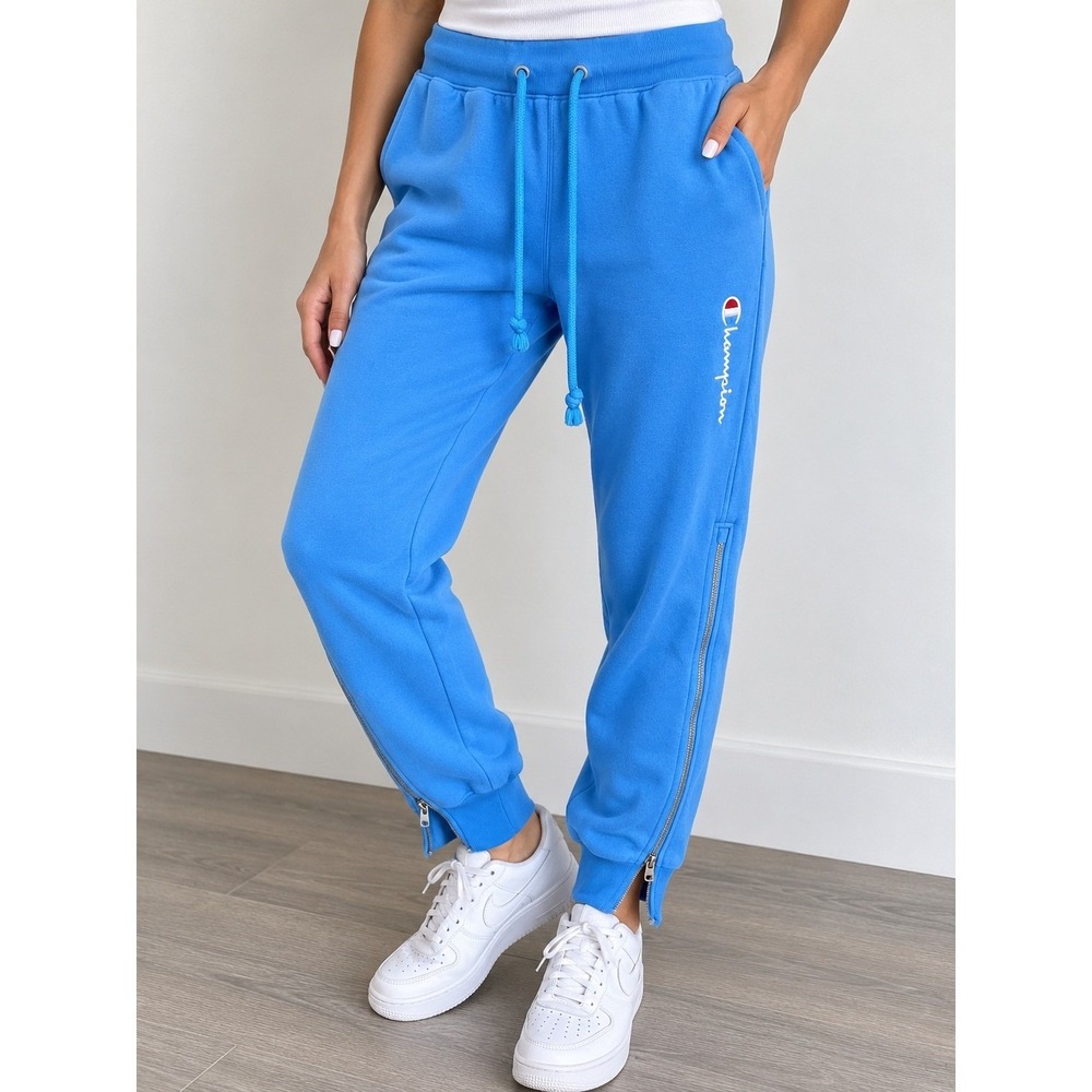 Champion Blue Mesh Zip Jogger Sweatpants Womens Medium Athleisure Y2K Streetwear